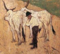 Giovanni Fattori, Bifolco e buoi, olio su tavolo cm 10,5x13