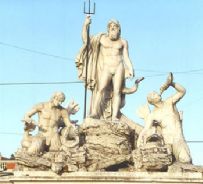 Fontana del Nettuno a Piazza del Popolo: il dio Ã¨ appoggiato a due tritoni